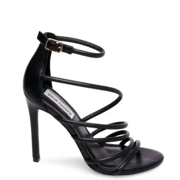 Steve Madden Shoes - Steve Madden Twist Leather Strappy Stiletto Heels Black Size 7.5